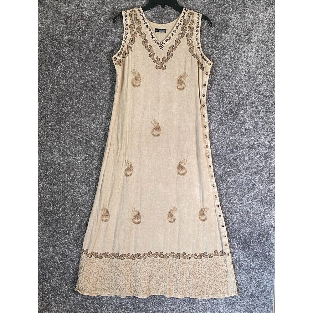L'Pogee‎ Maxi Dress Womens Free Size Hippie Embroidered Paisley Side Button Y2k